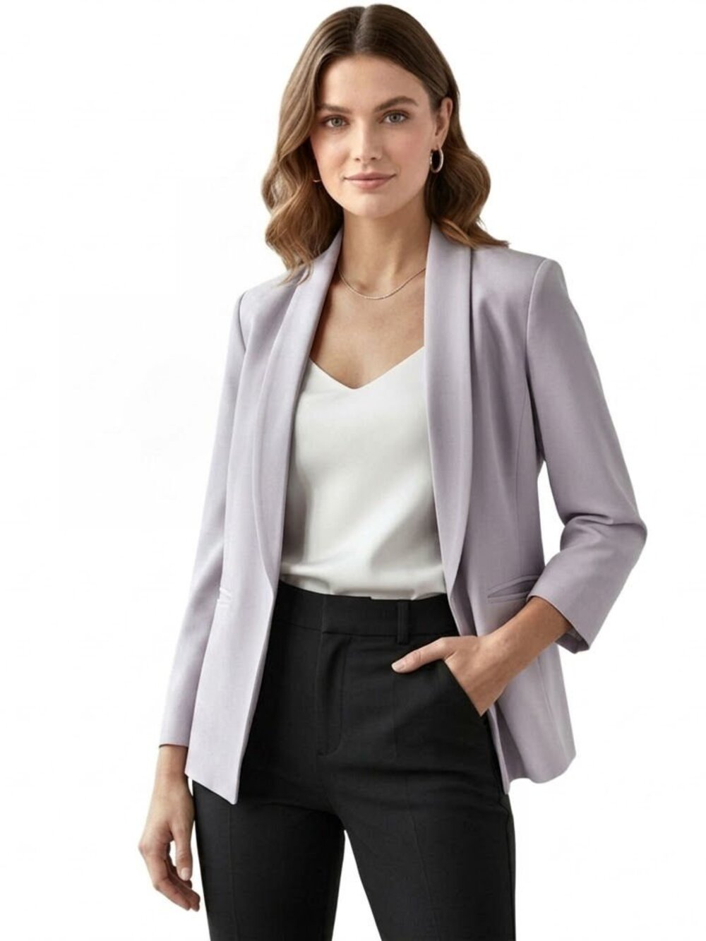 Mural Lavender Shawl Collar Open-Front Blazer, Womens Size Small